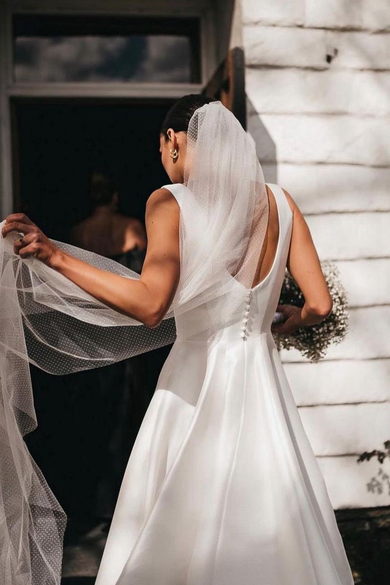 Simple A-line Square Neck Satin Wedding Dresses