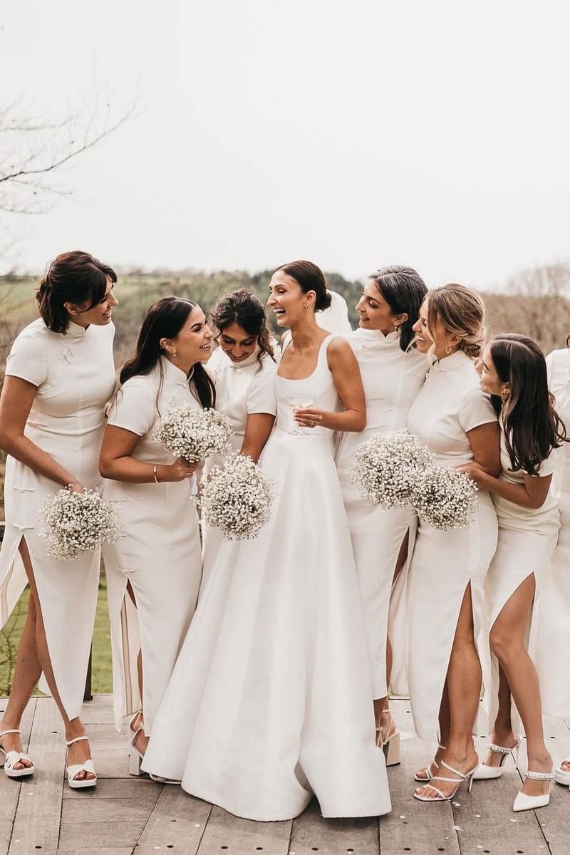 Simple A-line Square Neck Satin Wedding Dresses