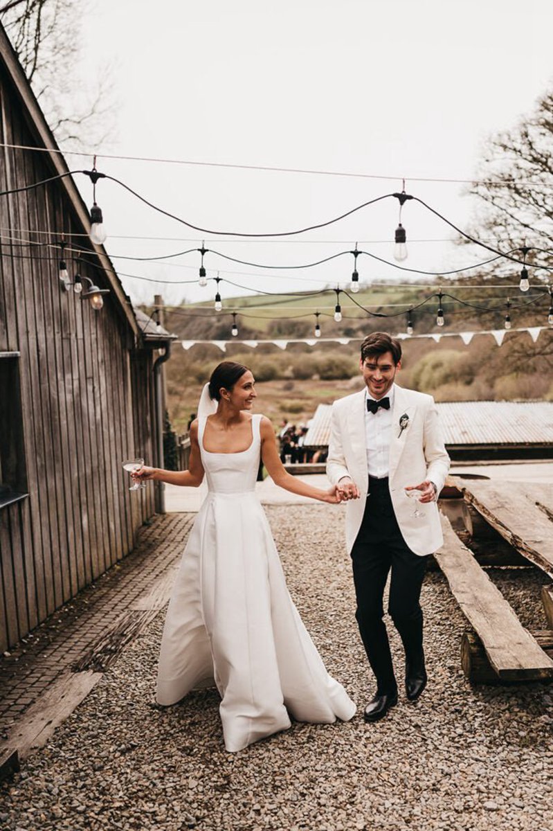 Simple A-line Square Neck Satin Wedding Dresses