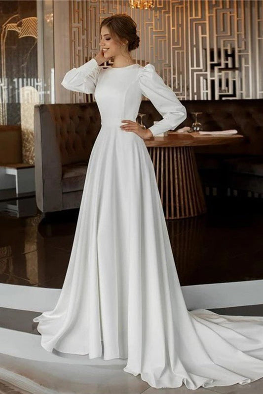 Modest A-line Long Sleeves Wedding Dresses Vintage Gown