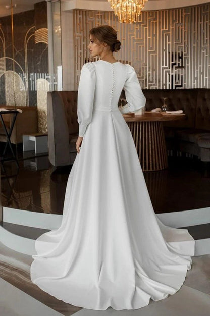 Modest A-line Long Sleeves Wedding Dresses Vintage Gown
