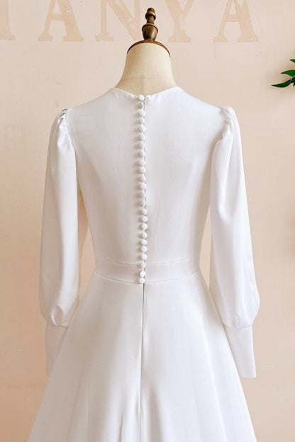 Modest A-line Long Sleeves Wedding Dresses Vintage Gown