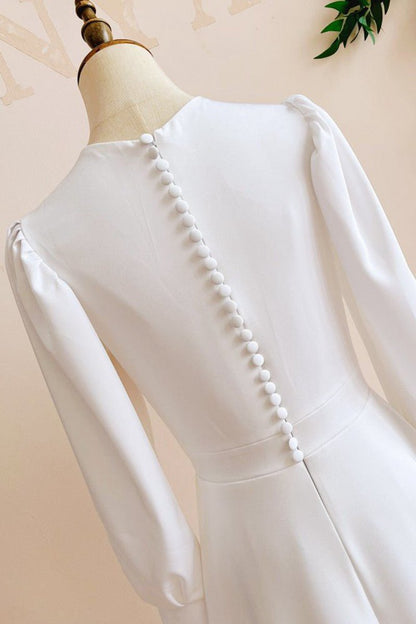 Modest A-line Long Sleeves Wedding Dresses Vintage Gown