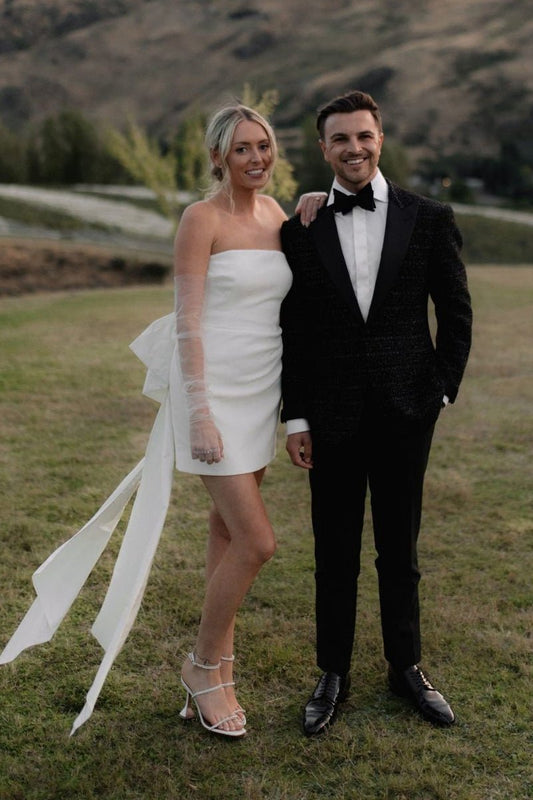 Strapless Satin Short Wedding Dresses with Bow