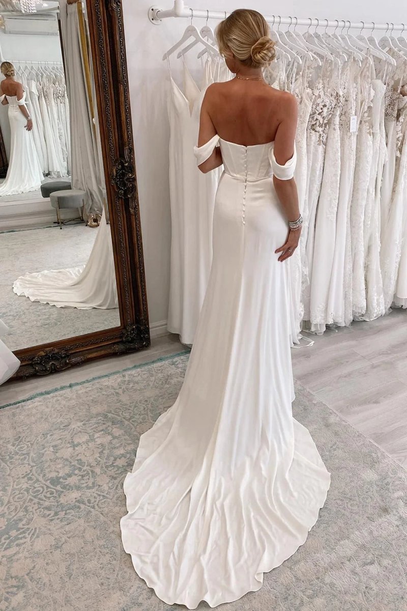 Simple Long Boho Mermaid Wedding Dresses with Slit