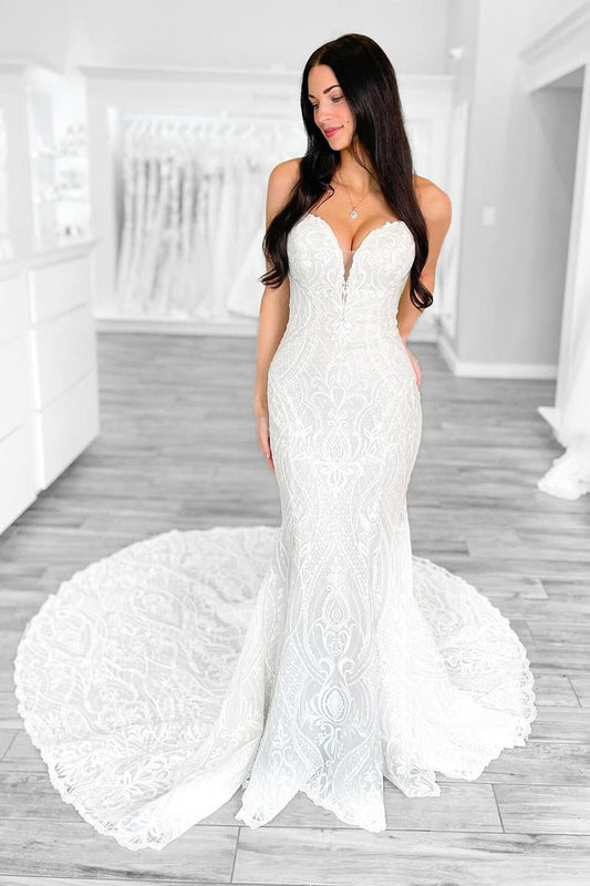 Mermaid Strapless Lace Wedding Dresses