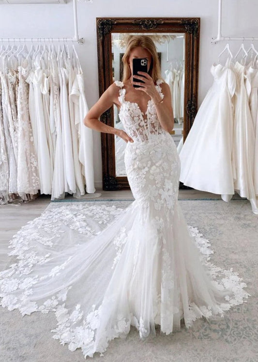 Fairy Mermaid Sweetheart Lace Wedding Dresses with Appliques