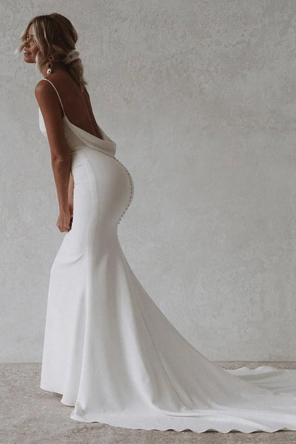 Elegant Mermaid V-Neck Elastic Satin Long Wedding Dresses