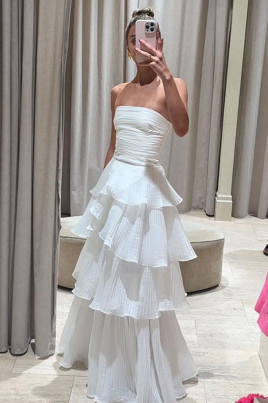Cute A-line Chiffon Strapless Tie Wedding Dresses