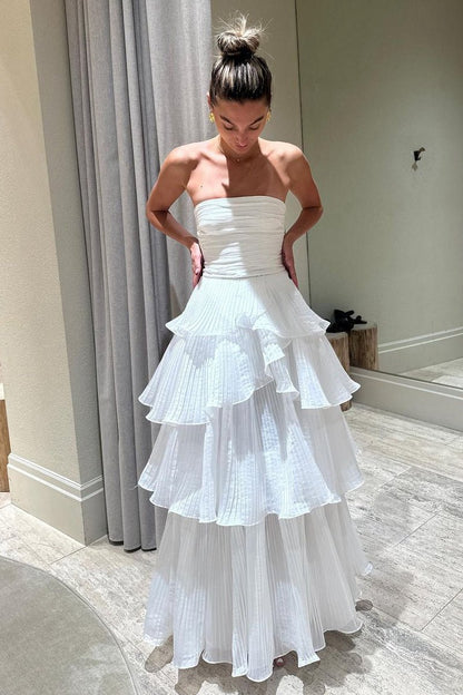 Cute A-line Chiffon Strapless Tie Wedding Dresses
