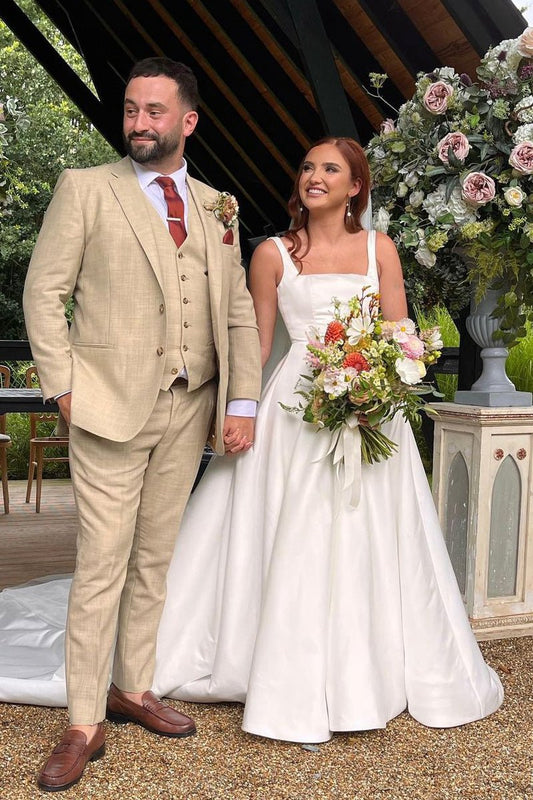Elegant Square Neck Satin Wedding Dresses