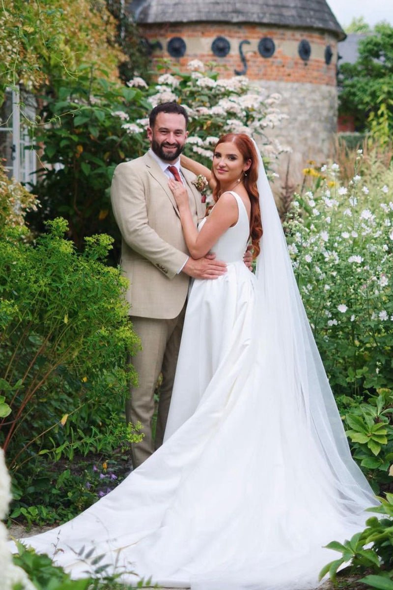 Elegant Square Neck Satin Wedding Dresses