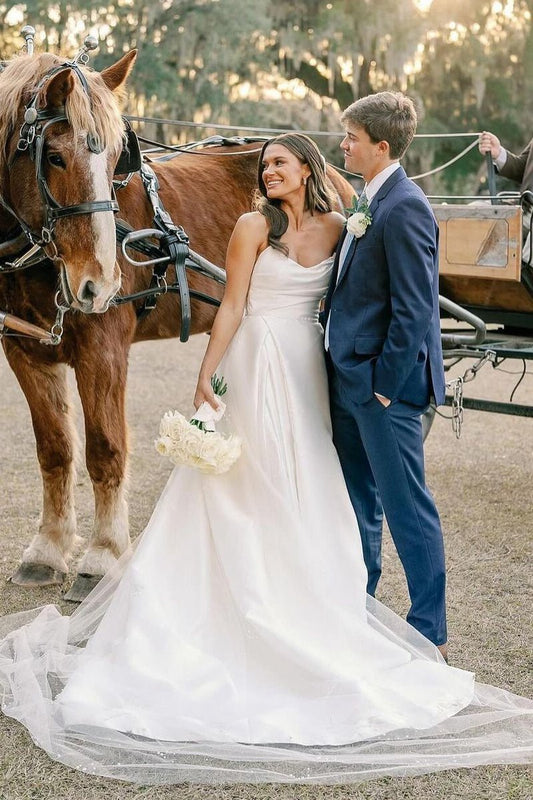 Elegant A-line Strapless Satin Wedding Dresses
