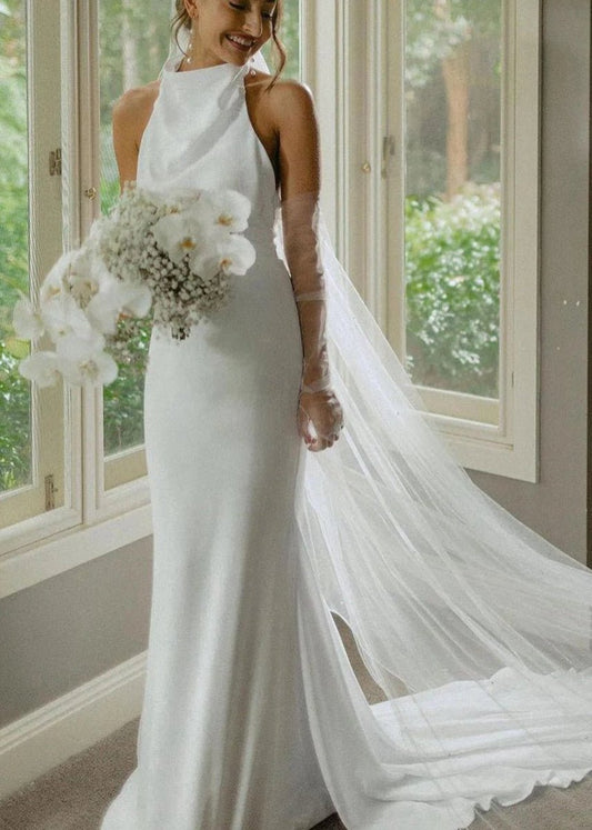 Elegant Mermaid Halter Satin Wedding Dresses
