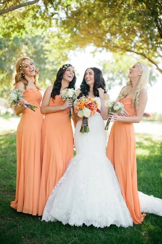 Cheap Sweetheart Chiffon Long Bridesmaid Dresses Online