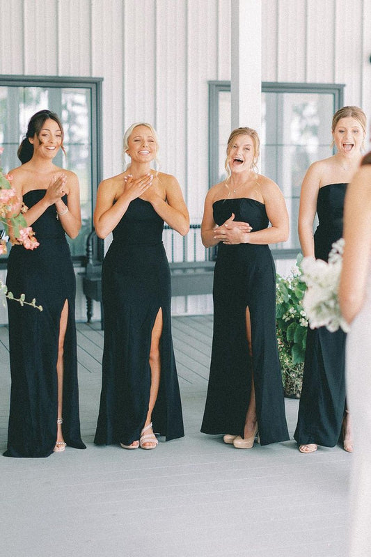 Strapless Long Bridesmaid Dresses with Slit