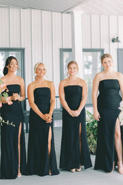 Strapless Long Bridesmaid Dresses with Slit