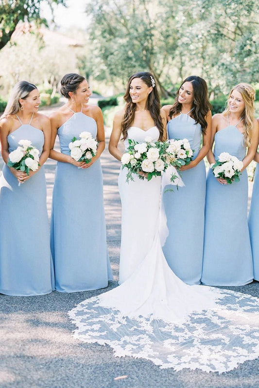 Charming A-line Halter Chiffon Long Bridesmaid Dresses