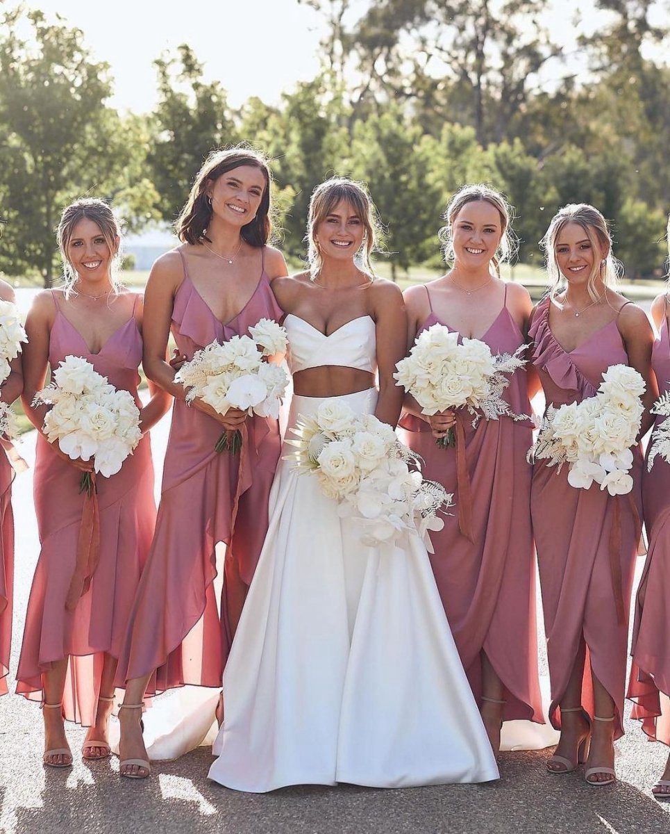 Charming A-line Two Piece Sweetheart Satin Wedding Dresses