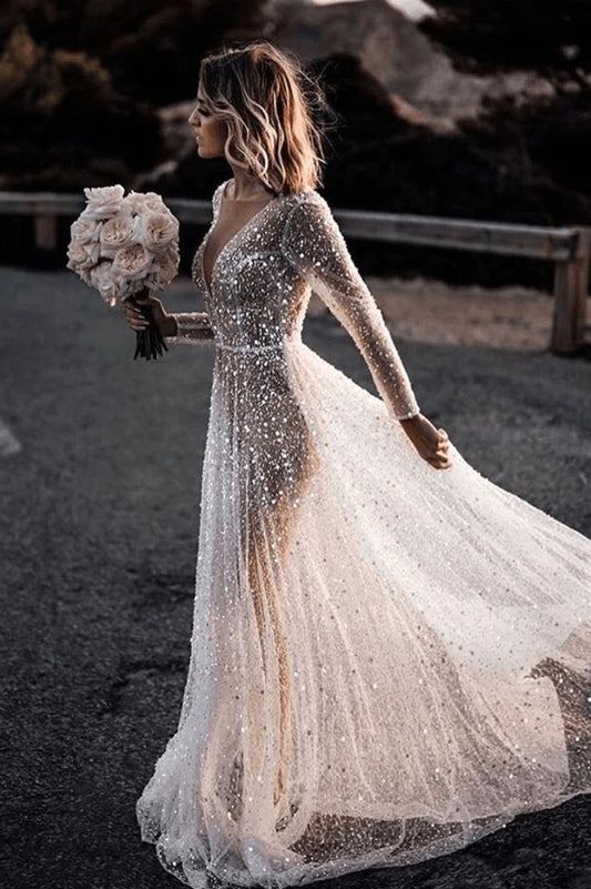 Bohemian A-line Sparkly Sequined Luxury Wedding Dresses