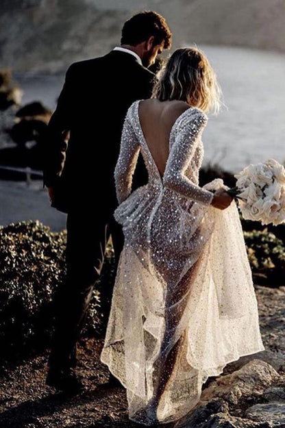 Bohemian A-line Sparkly Sequined Luxury Wedding Dresses