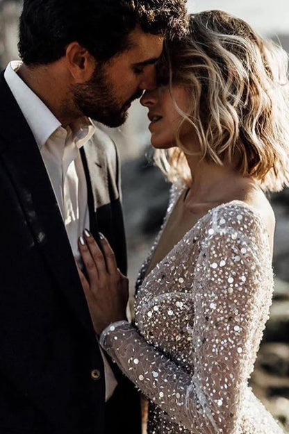 Bohemian A-line Sparkly Sequined Luxury Wedding Dresses