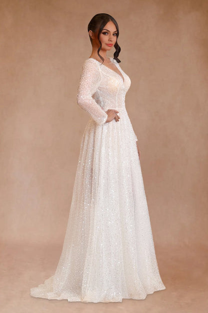 Bohemian A-line Sparkly Sequined Luxury Wedding Dresses