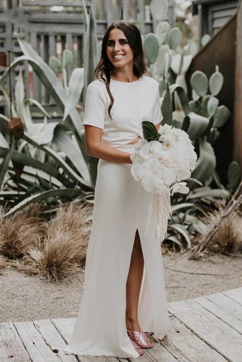 Sheath Engaged Noivas Wedding Dresses with Slit