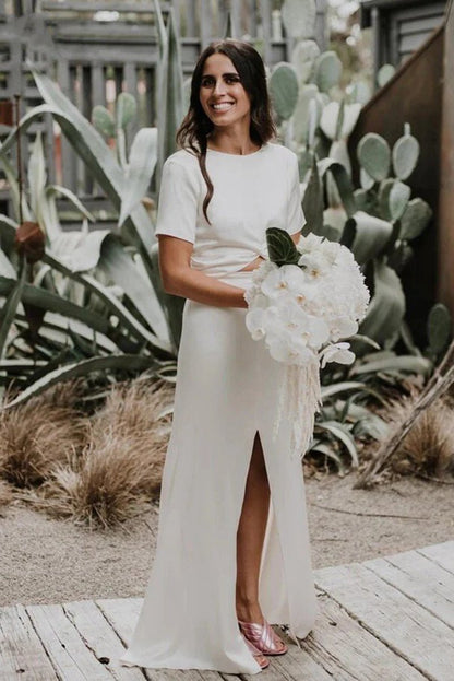 Sheath Engaged Noivas Wedding Dresses with Slit