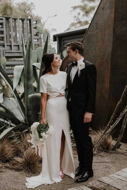 Sheath Engaged Noivas Wedding Dresses with Slit
