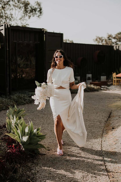 Sheath Engaged Noivas Wedding Dresses with Slit