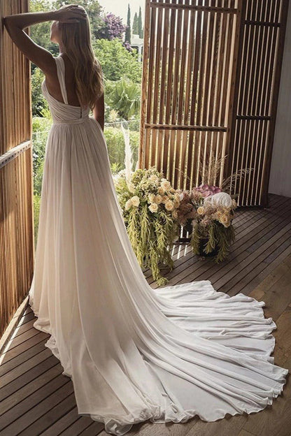 Bohemian A-line Long Chiffon Sweetheart Wedding Dresses
