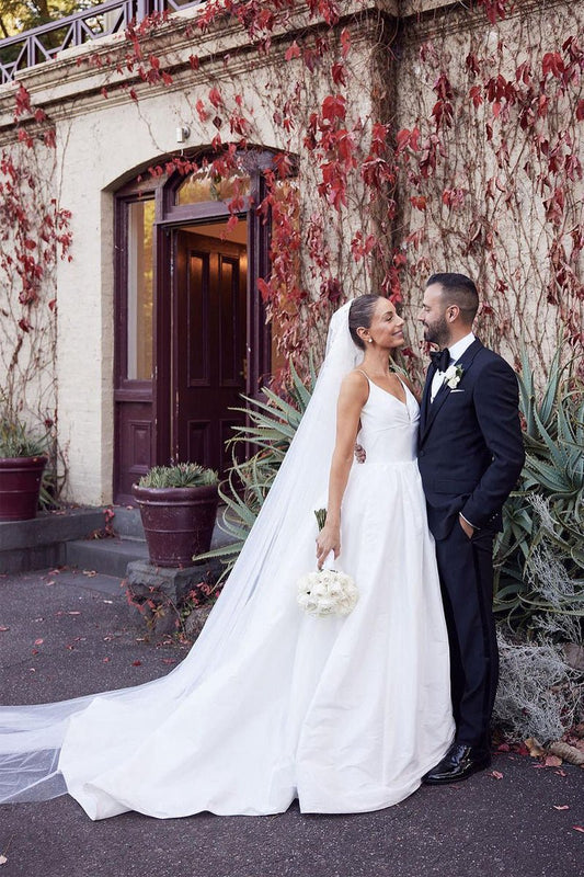 A-line Satin Spaghetti Straps Backless Wedding Dresses