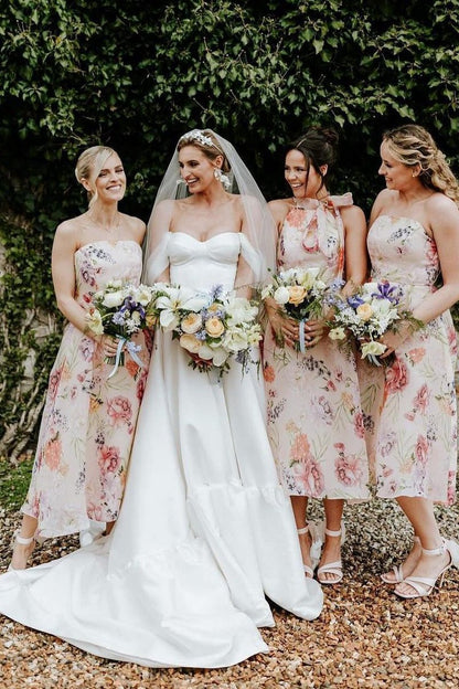 A-line Satin Off the Shoulder Wedding Dresses