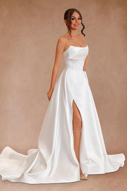 Strapless Satin A-line Wedding Dresses