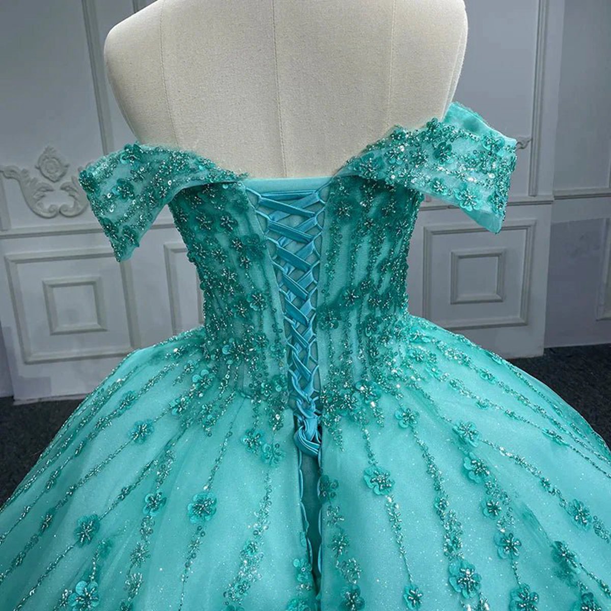 Quinceanera Dresses V-neck Sequined Evening Party Dresses Off-the-shoulder