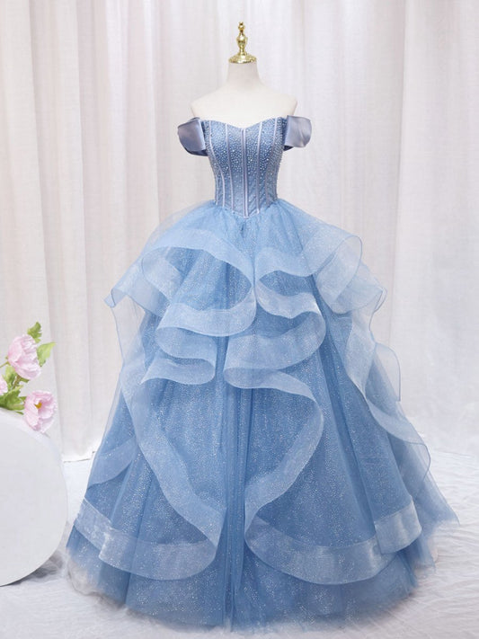 A-line Tulle Long Sweet Quinceanera Dresses