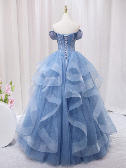 A-line Tulle Long Sweet Quinceanera Dresses