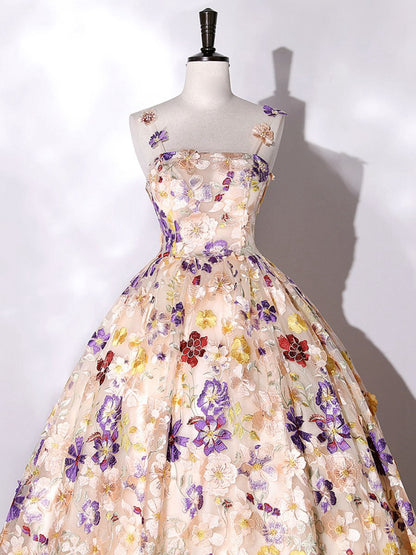 Quinceanera Dresses A-line Flowers Long Prom Dresses Sweet Dresses