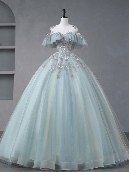 A-line Tulle sequin Lace Long Lace Sweet Quinceanera Dresses