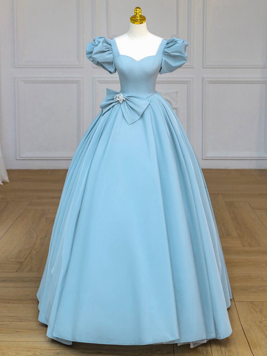 Quinceanera Dresses Satin Puff Sleeves Long Prom Gown Long Sweet Dresses