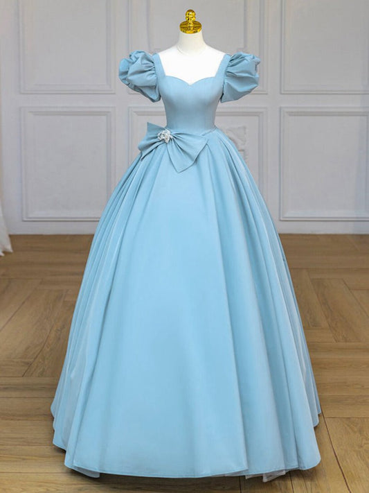 Quinceanera Dresses Satin Puff Sleeves Long Prom Gown Long Sweet Dresses