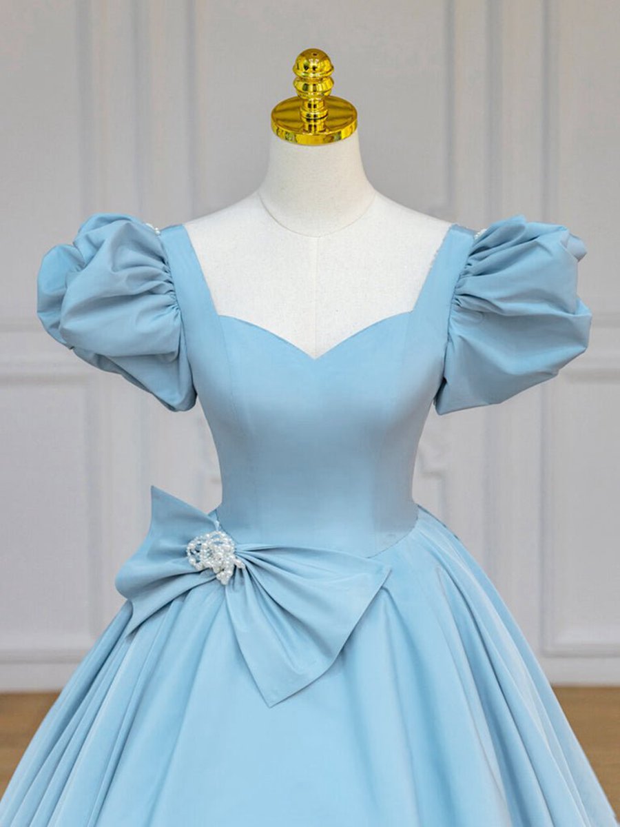 Quinceanera Dresses Satin Puff Sleeves Long Prom Gown Long Sweet Dresses