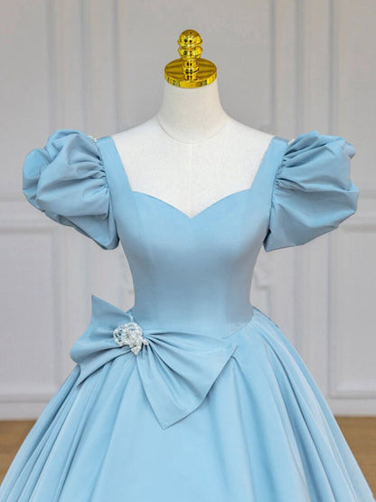 Quinceanera Dresses Satin Puff Sleeves Long Prom Gown Long Sweet Dresses