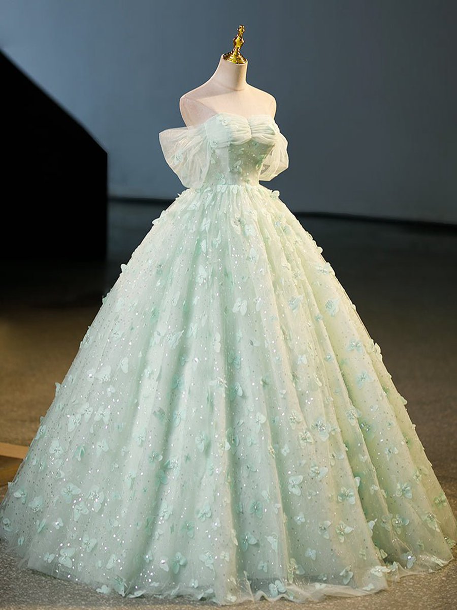 Quinceanera Dresses Tulle A-line Lace Long Prom Dresses Lace Long Sweet Dresses