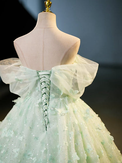 Quinceanera Dresses Tulle A-line Lace Long Prom Dresses Lace Long Sweet Dresses