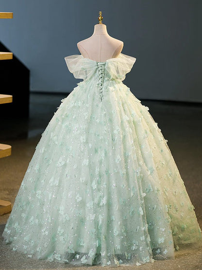 Quinceanera Dresses Tulle A-line Lace Long Prom Dresses Lace Long Sweet Dresses