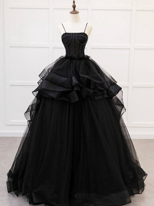 Quinceanera Dresses A-line Tulle Beads Long Prom Dresses Sweet Dresses