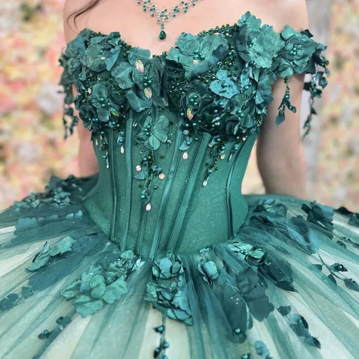 3D Flowers Off Shoulder Tulle Appliques Beaded Pageant Lace Up Quinceanera Dresses