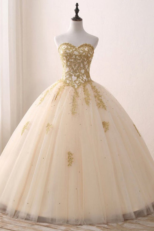 Quinceanera Dresses Ball Gown Sweetheart Strapless Sleeveless Appliques Beading Prom Dresses